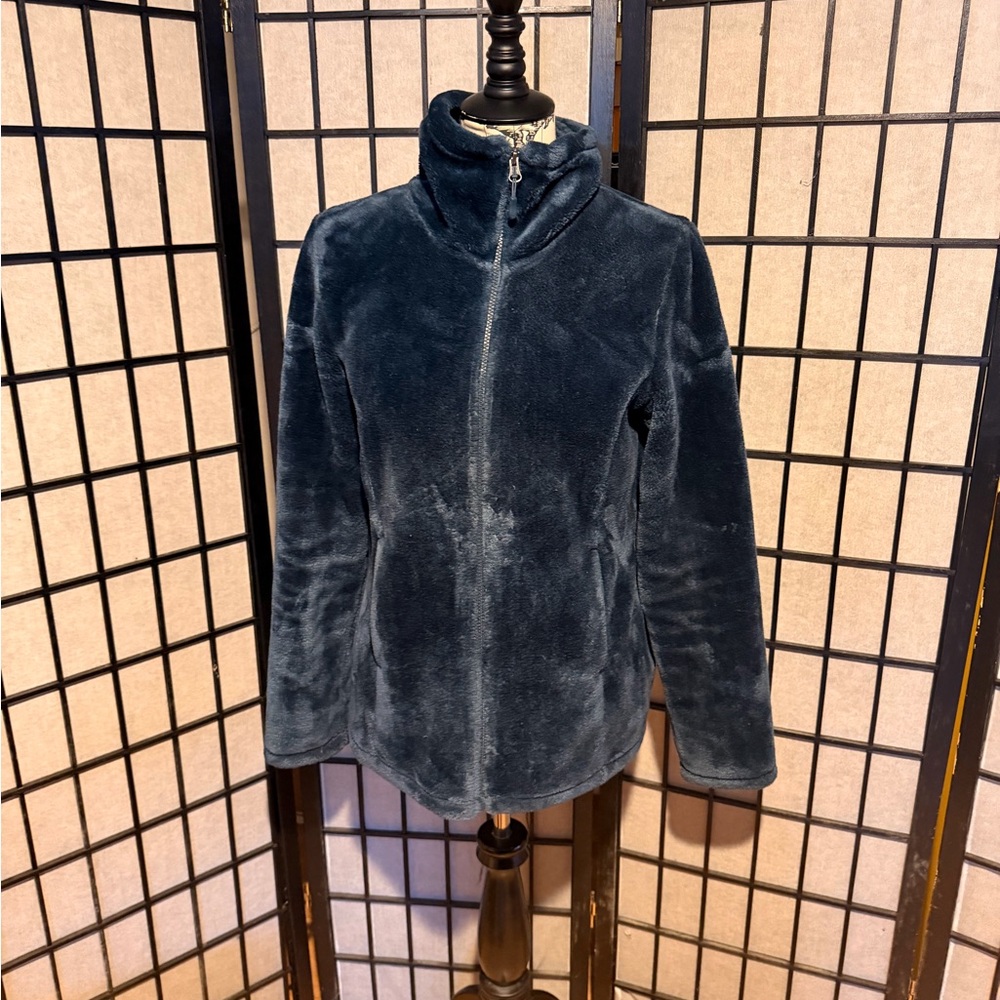 Cozy Fuzzy soft winter faux fur zip mock teddy comfy warm Fleec Plush Storm Blue